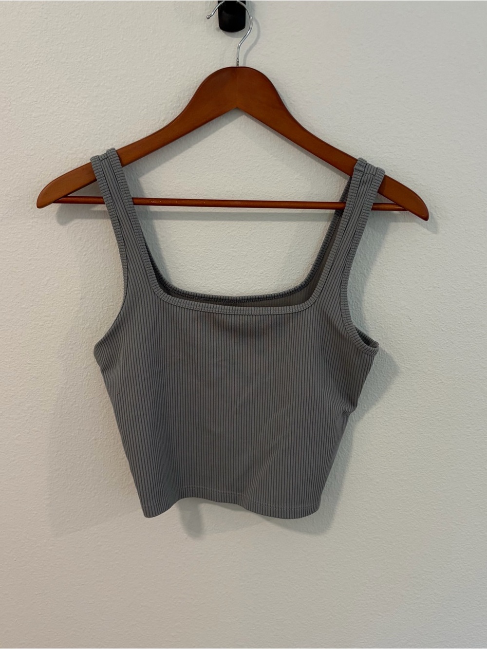 Hollister Ribbed Square-Neck Crop Tank — Gray